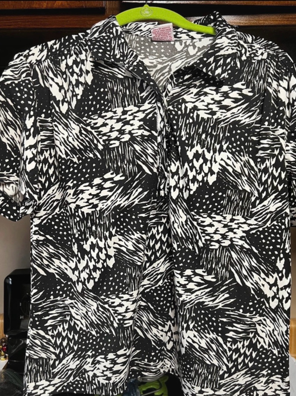 Black & White Abstract Button-Down Shirt for Women